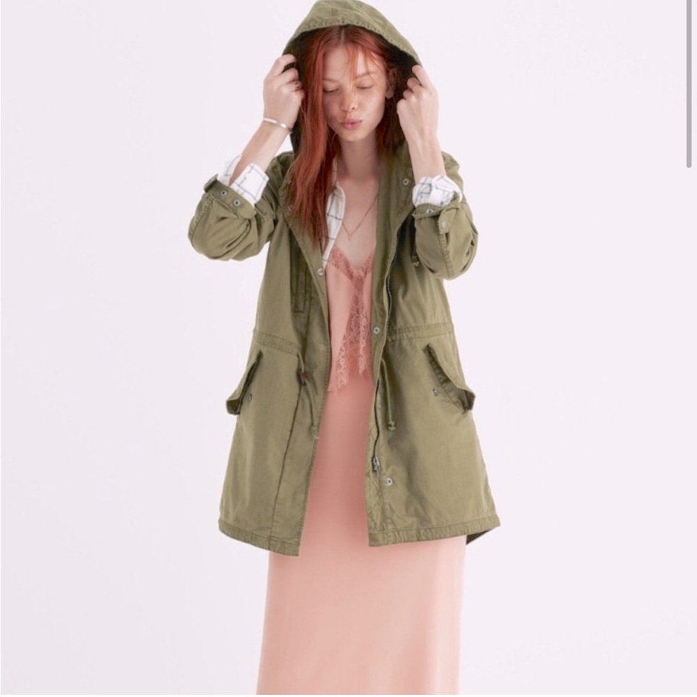 Madewell - women’s Tilden military hooded zip up jacket army green 100% cotton S